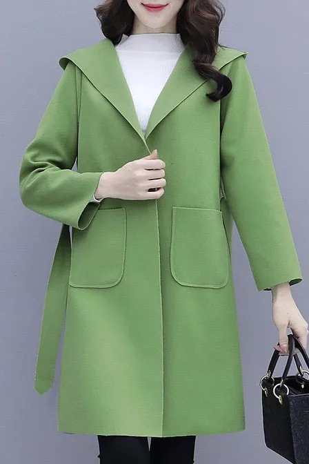 Front Belt Hooded Coat in Green
