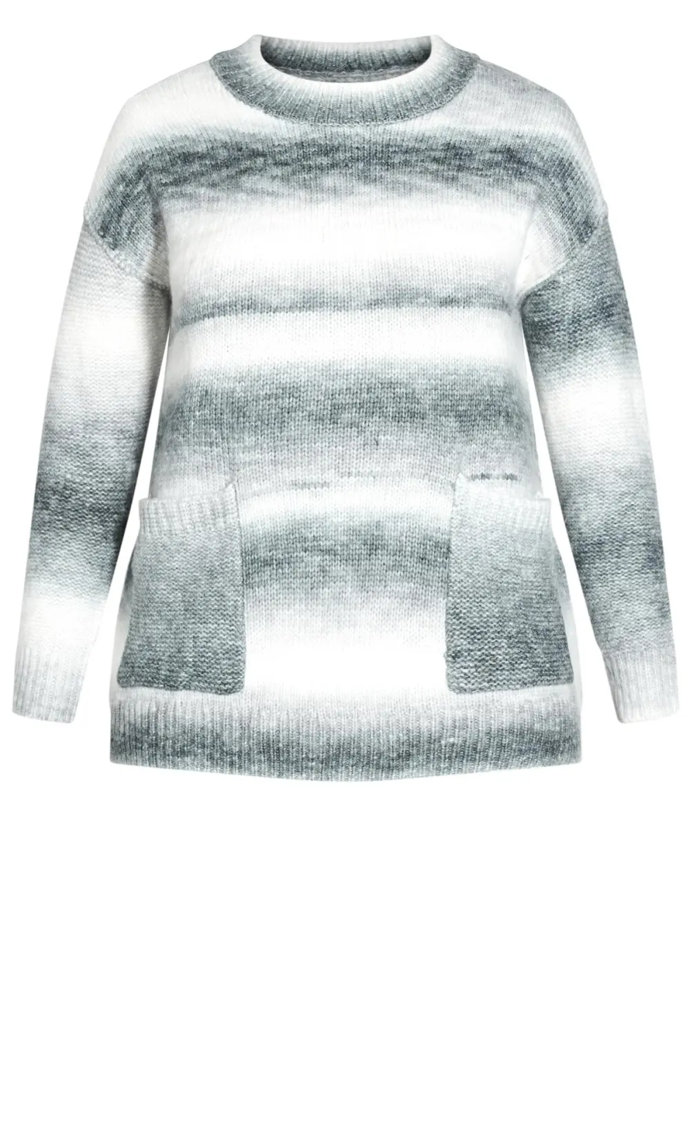 Evans White & Grey Stripe Drop Shoulder Jumper