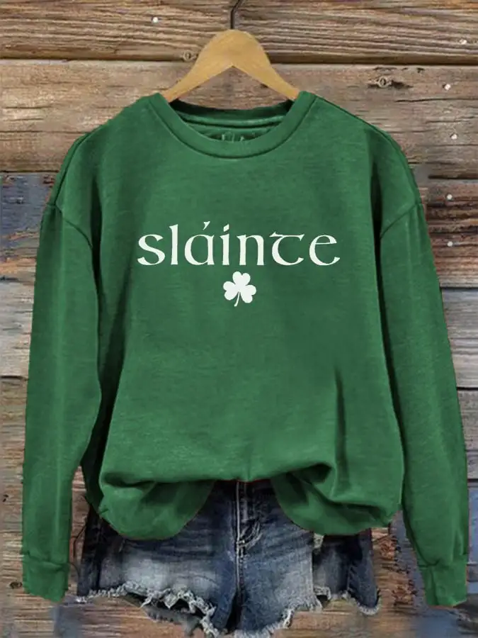 Women's Slainte St. Patrick's Day Print Crew Neck Sweatshirt