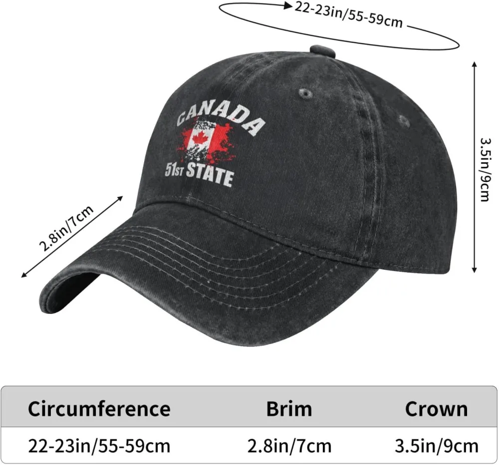 Make Canada 51st State Hat Washed Denim Unisex Fashion Trucker Baseball Cap