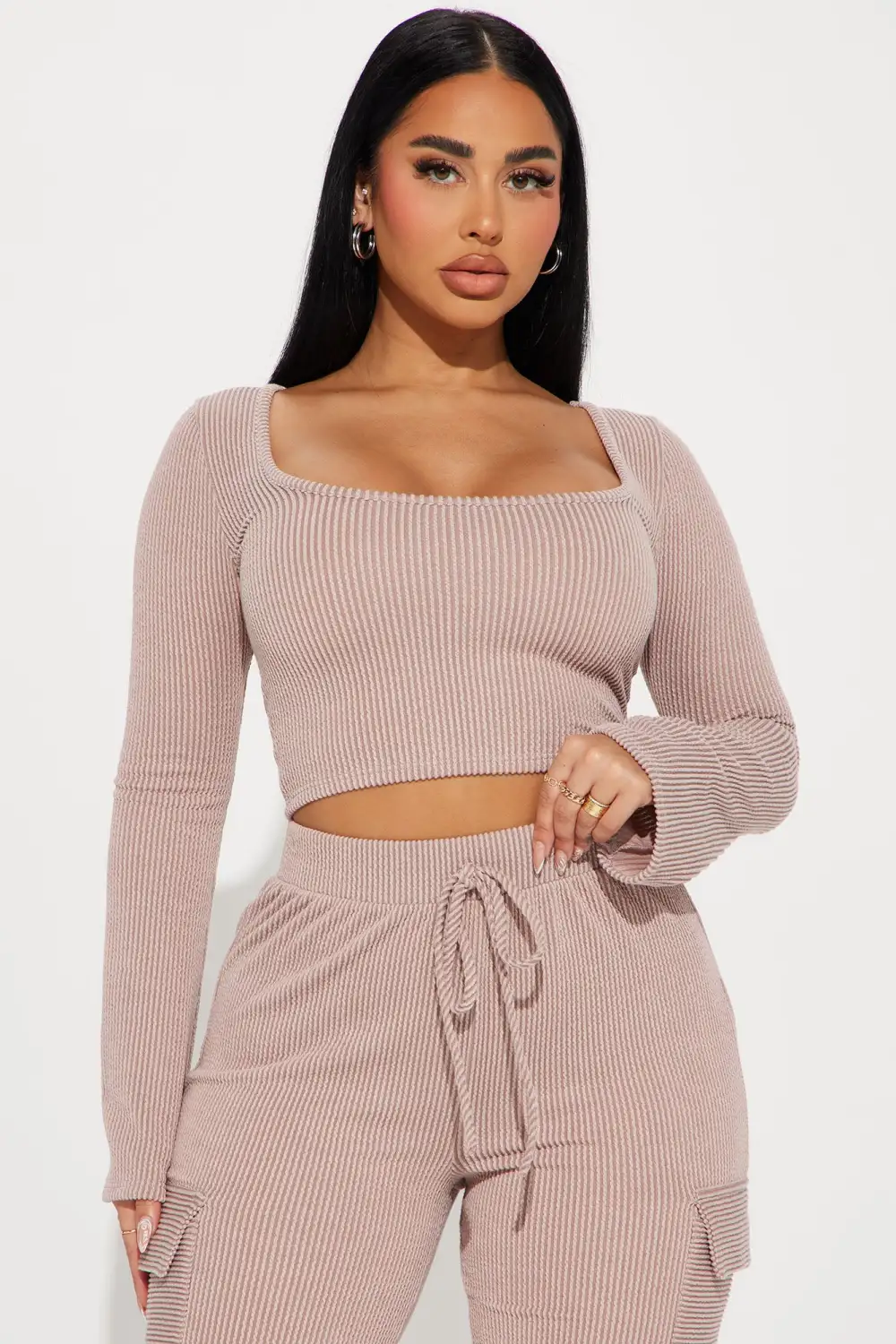 Nobody Like Me Ribbed Pant Set - Taupe