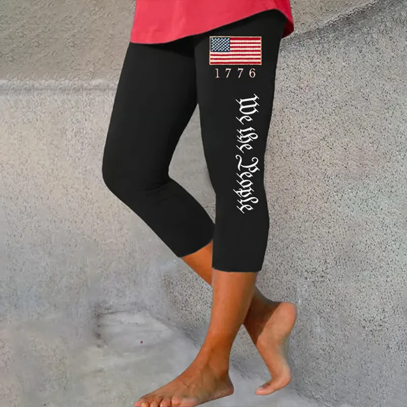 Women's Independence Day Flag Design Printed Casual Leggings