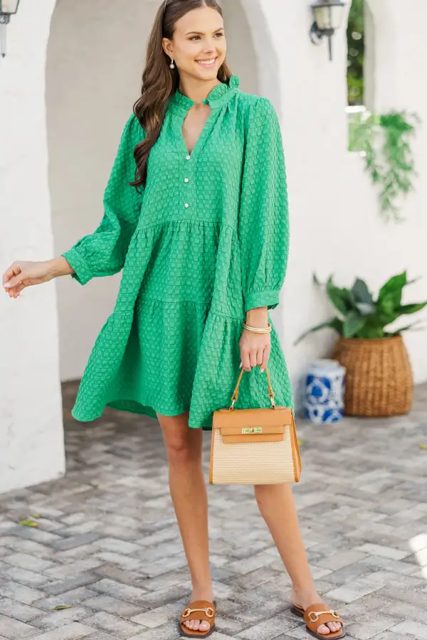 All Up To You Green Textured Dress