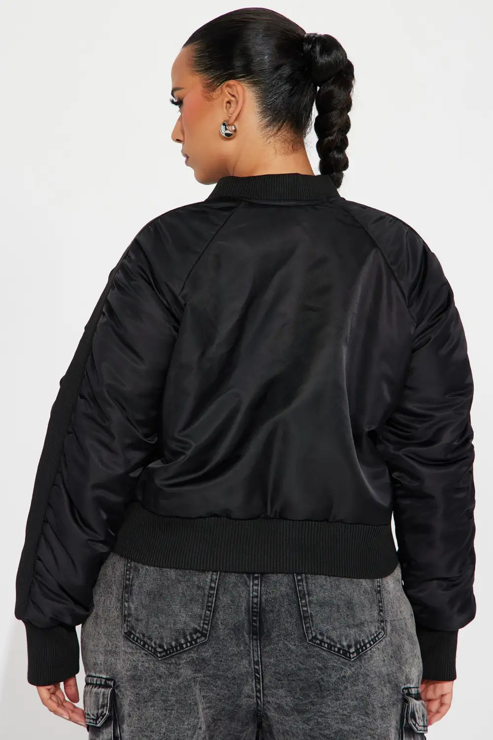 Isabella Ruched Bomber Jacket - Black
