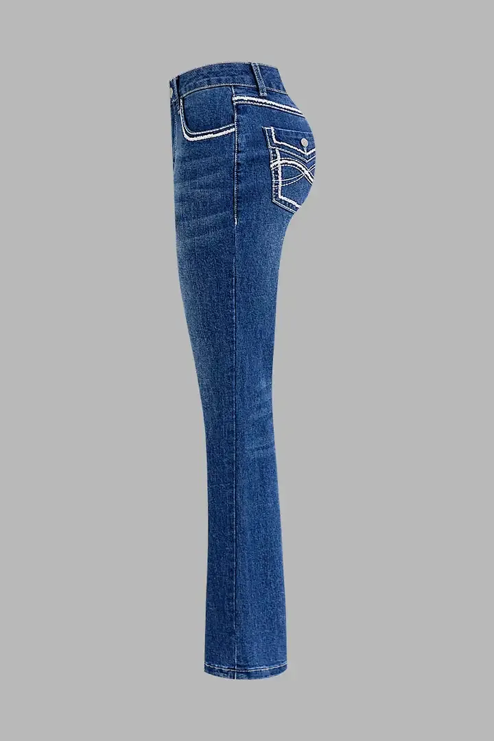 🔥2025 HOT SALE🔥Embroidery Mid Waist Bootcut Jeans Without Belt