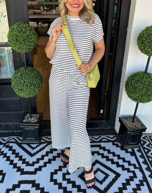 Women'S Casual Striped Two Piece Set