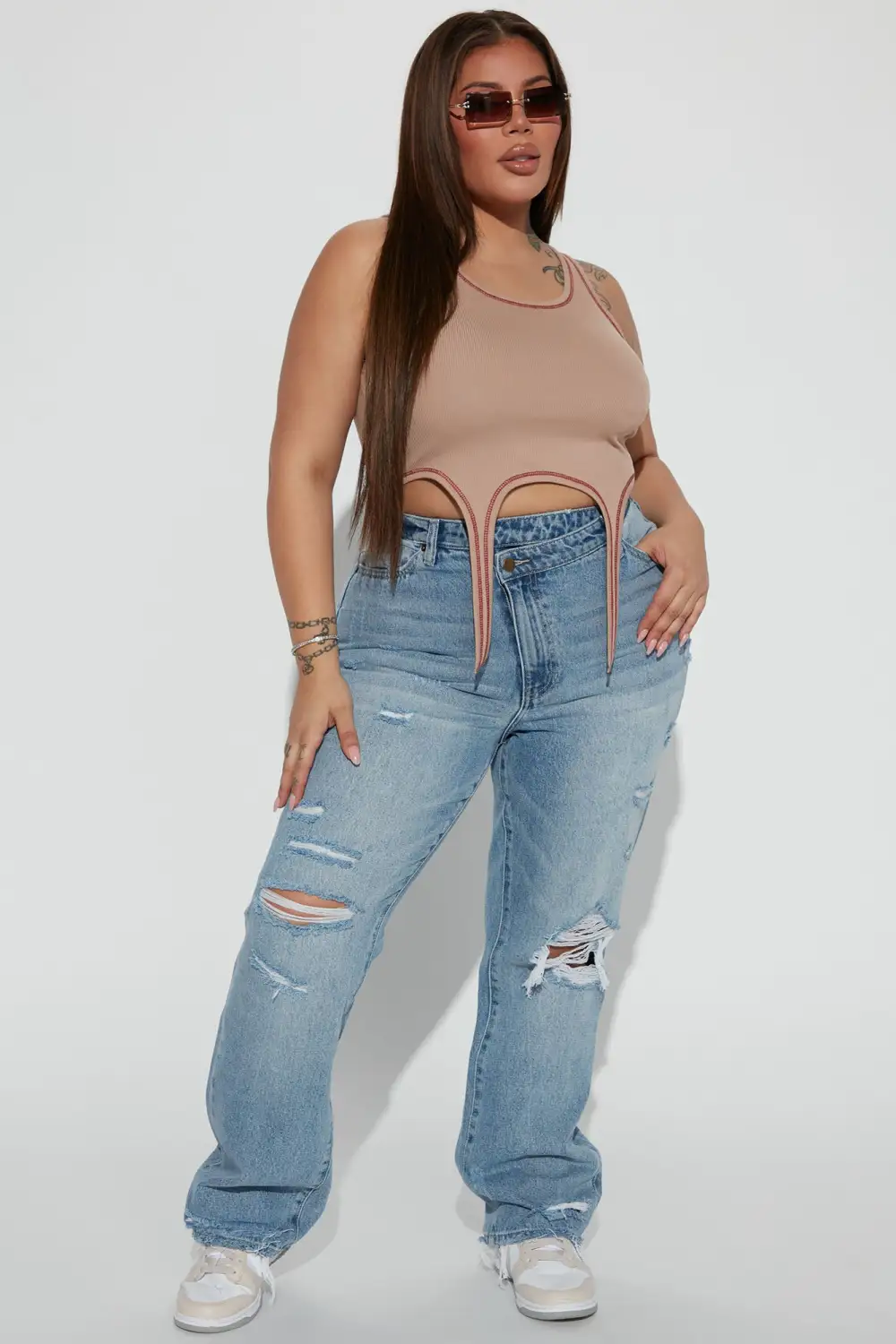 Only Angel Crossover Straight Leg Jeans - Medium Blue Wash