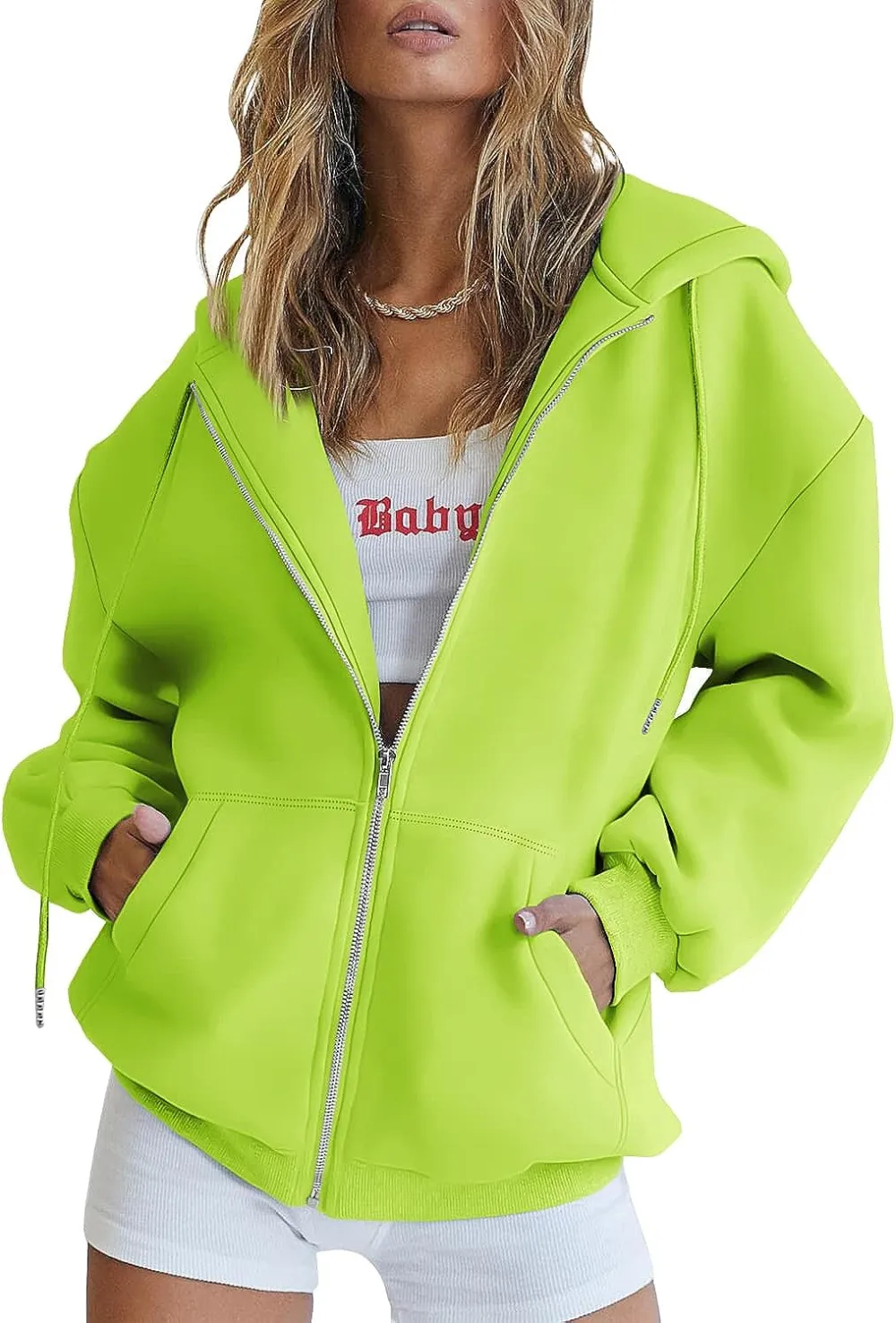 Women's Cute Hoodies Teen Girl Fall Jacket Oversized Sweatshirts Casual Drawstring Zip Up Y2K Hoodie with Pocket