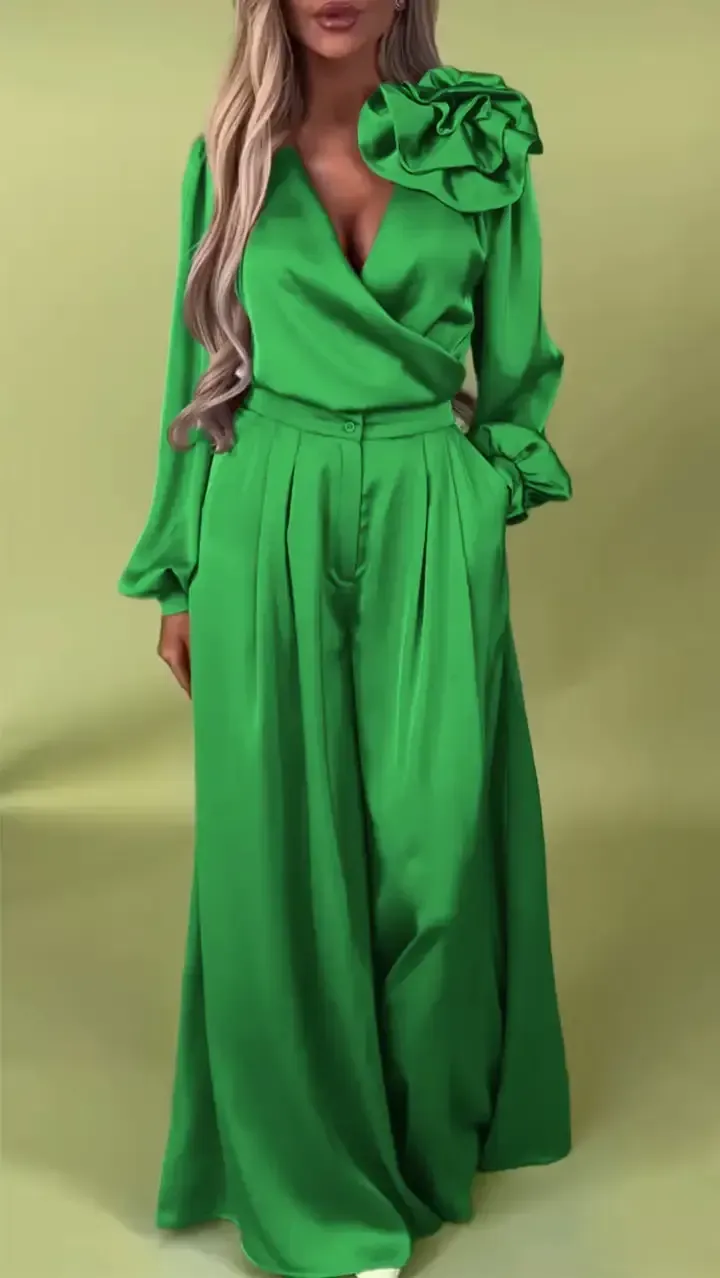 Women's Formal V-neck Satin Elegant Two-Piece Suits