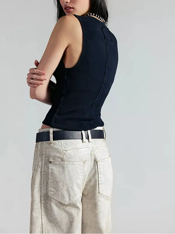 Ribbed Button Tank Top