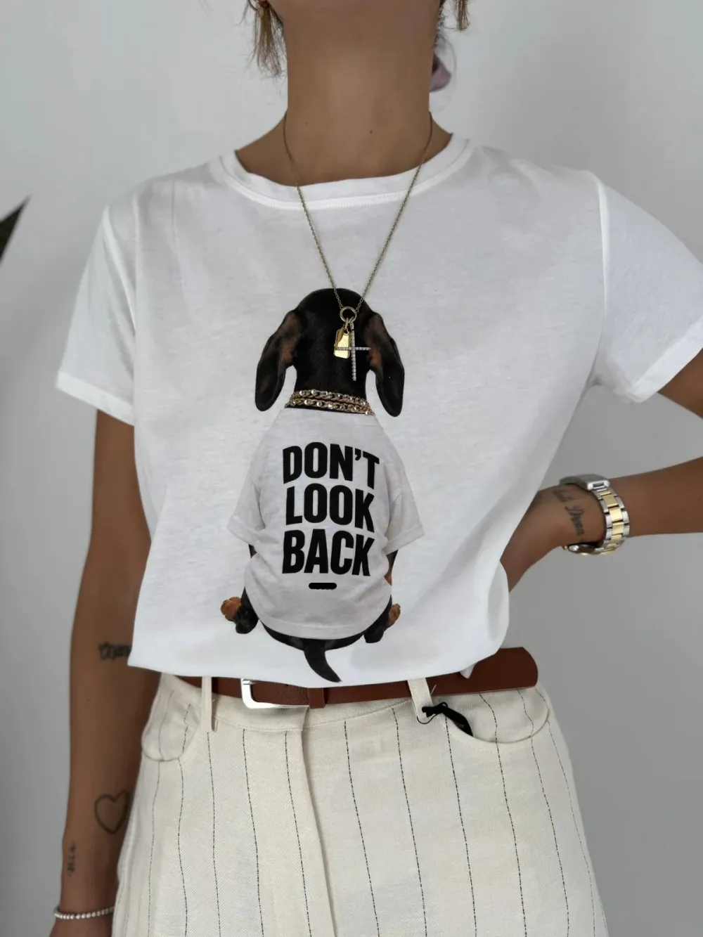 Inset Detail Graphic Crewneck Cotton Tee Silhouette