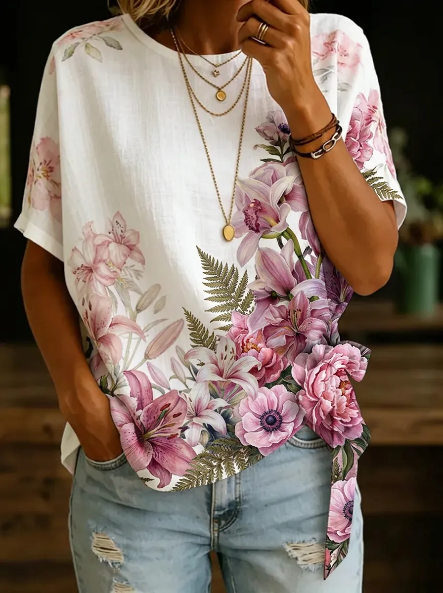 Women's Nashville Floral Lily Fern Printed T-shirt