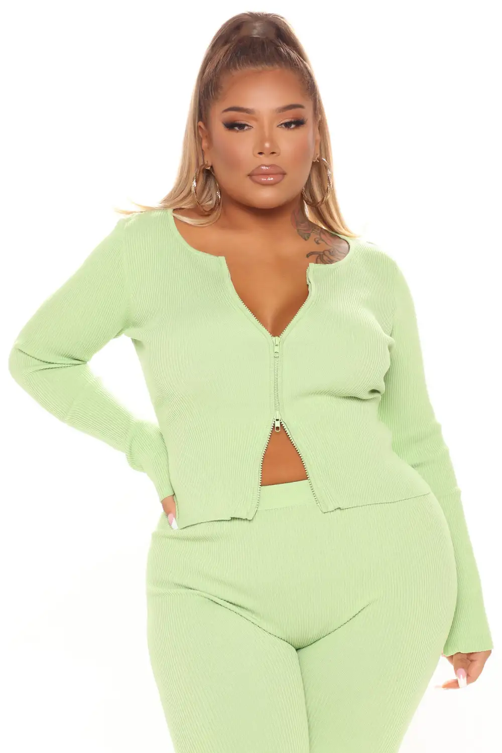 Wrong Way Sweater Pant Set - Green