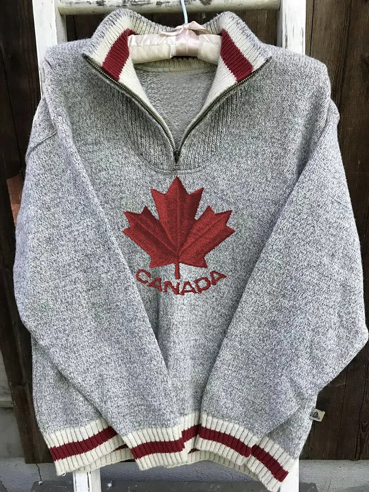 Vintage Canadian Maple Leaf Flag Blend Zip-up Sweater