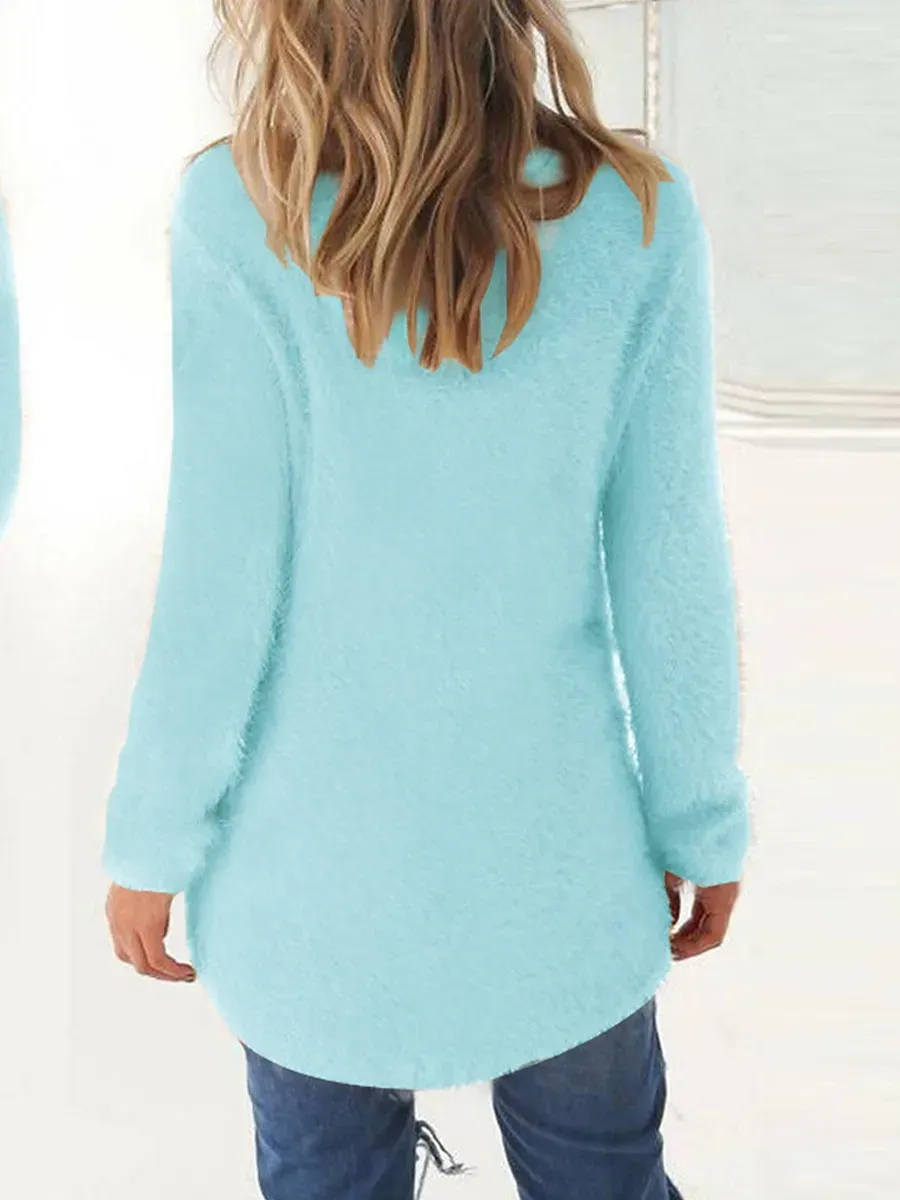 Women's Pullover Sweater Jumper Stylish Casual Soft Solid Color Fuzzy Crew Neck Oversized Long Sleeve Long Tops Knit Outdoor Daily Going out Lake blue ArmyGreen Fall Winter