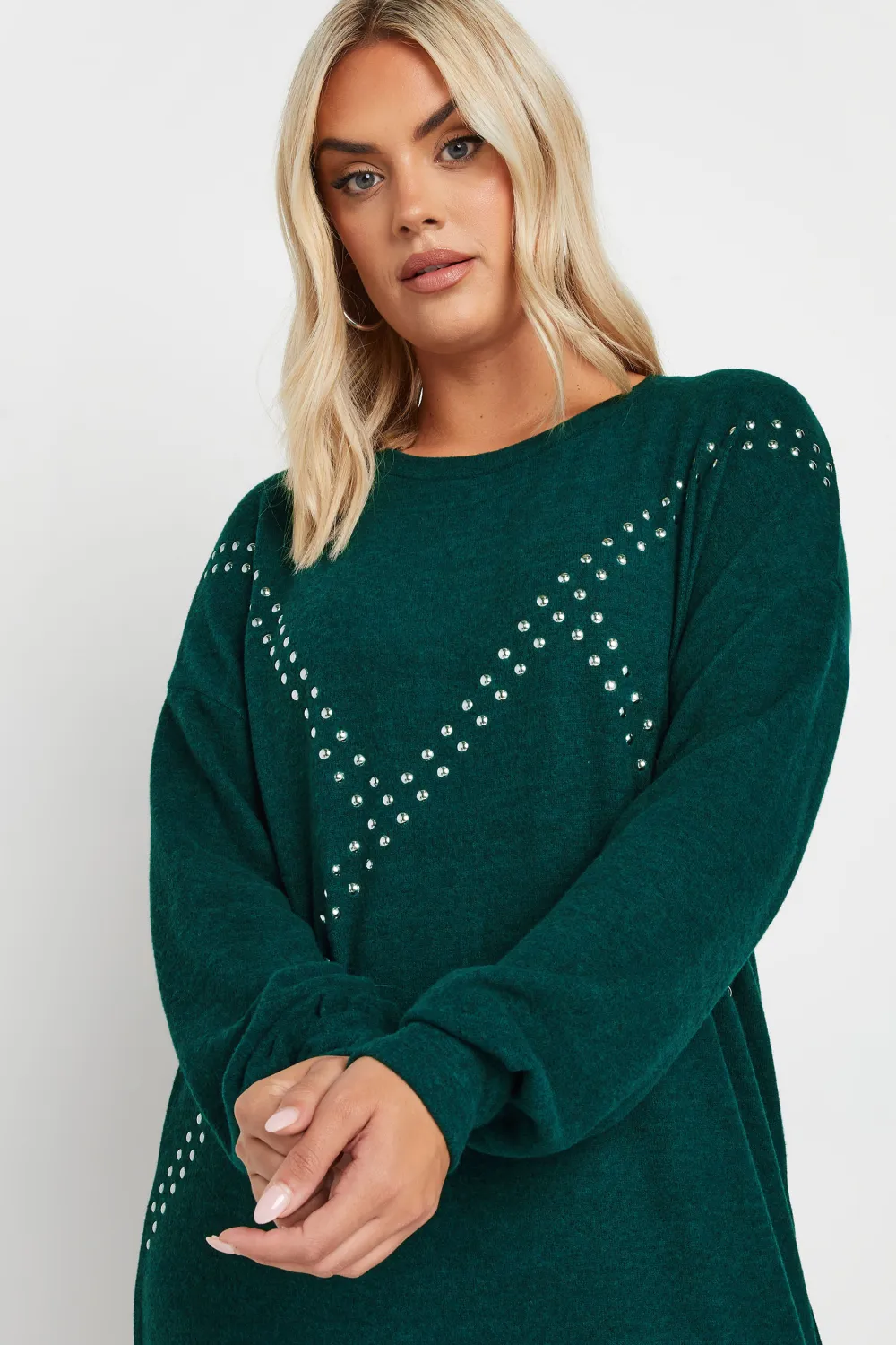 YOURS Curve Green Stud Jumper Dress
