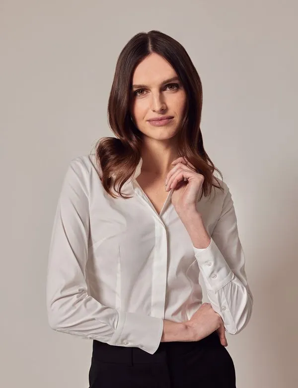 Cotton Stretch Fitted Shirt With Concealed Placket