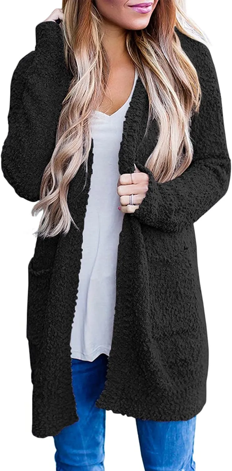 Women's Long Sleeve Soft Chunky Knit Sweater Open Front Cardigans Outwear Coat