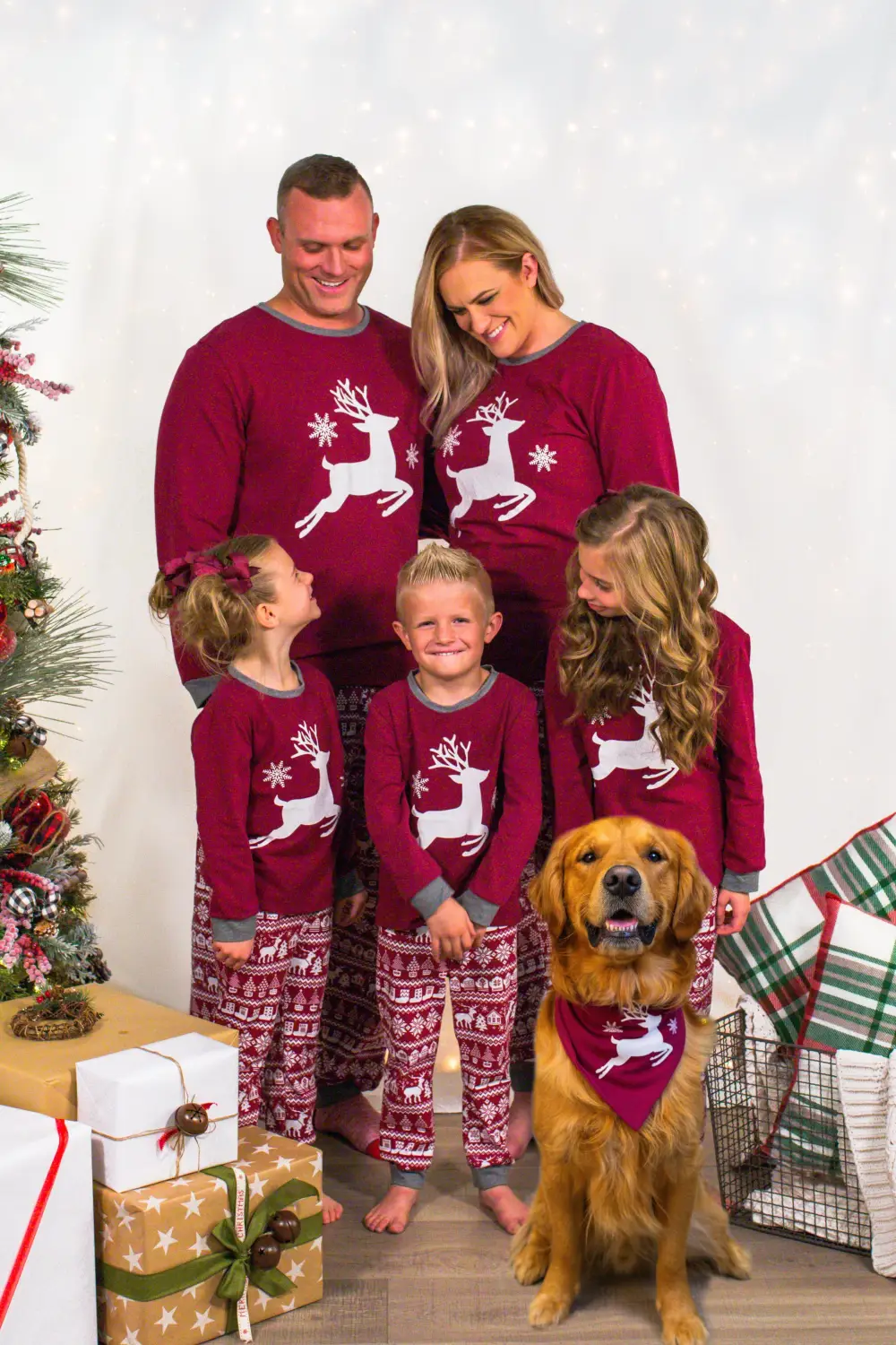 Family Burgundy Reindeer Pajamas - & PET BANDANA!