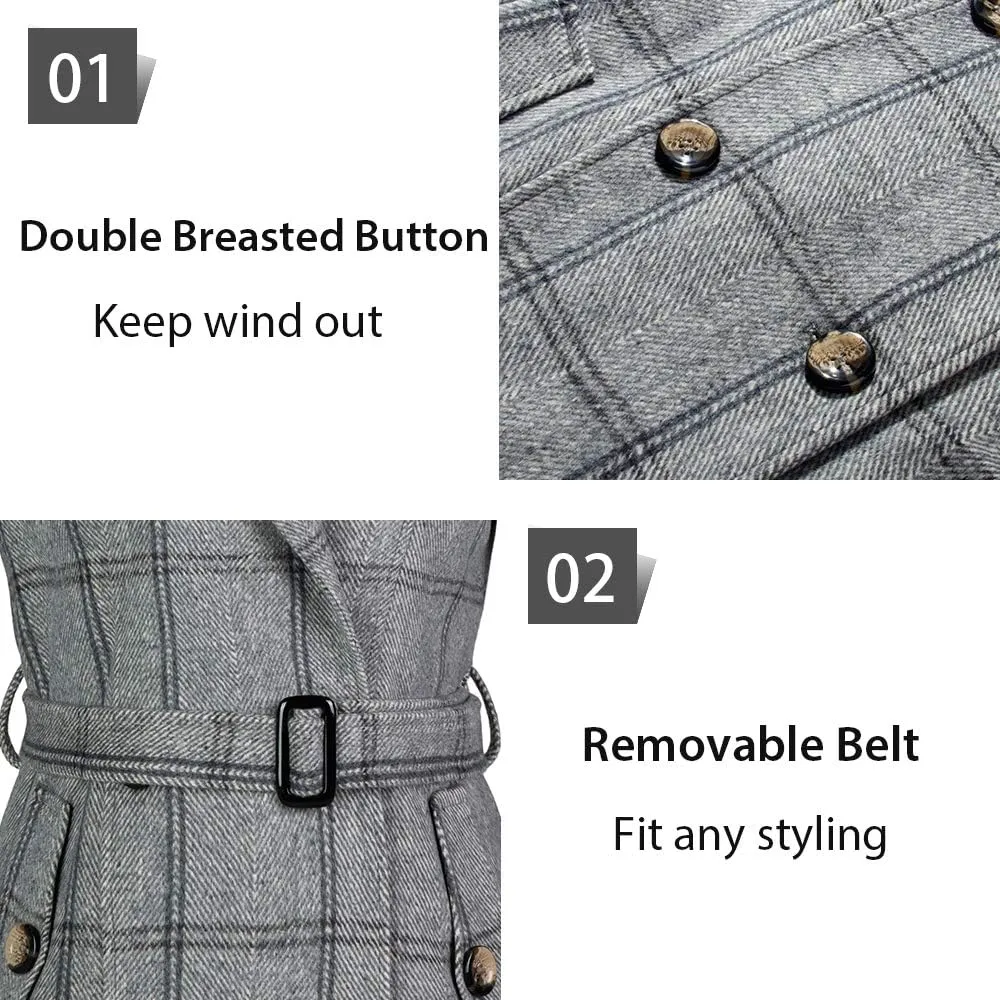 Women's Double Breasted Pea Coat Winter Mid-Long Trench Coat with Belt