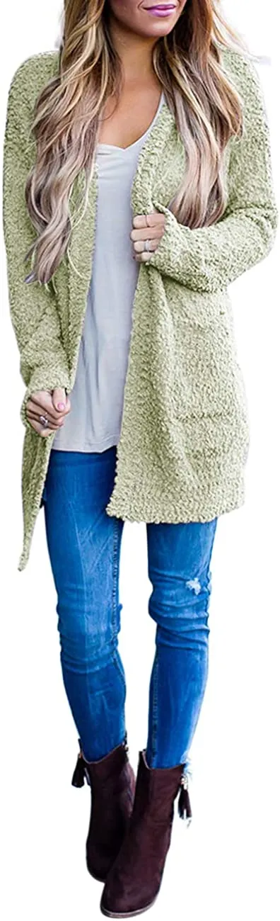 Women's Long Sleeve Soft Chunky Knit Sweater Open Front Cardigans Outwear Coat