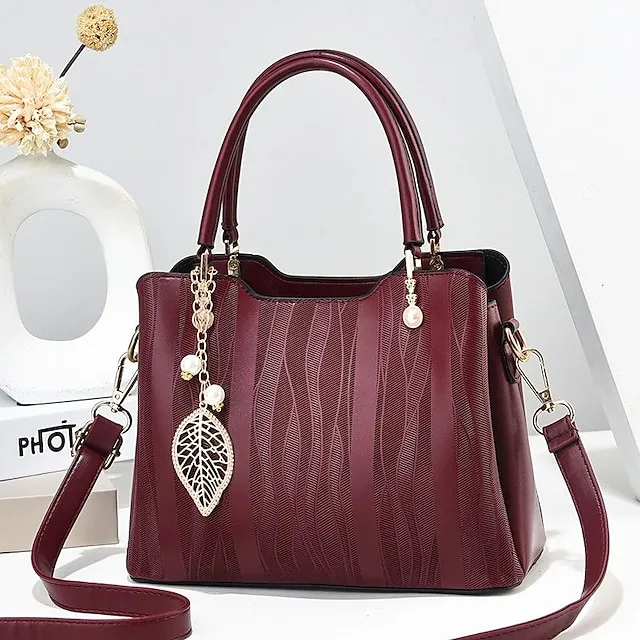 Women's Tote Top Handle Bag PU Leather Daily Office & Career Maroon Black Light Green