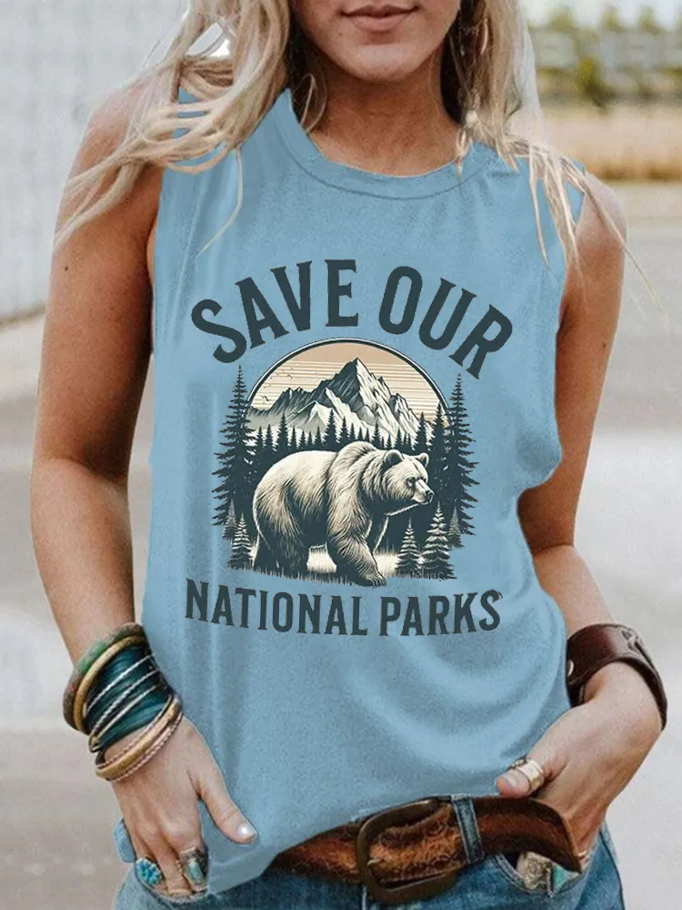 Women'S Round-Neck Sleeveless Vest With Save Our National Parks Prints