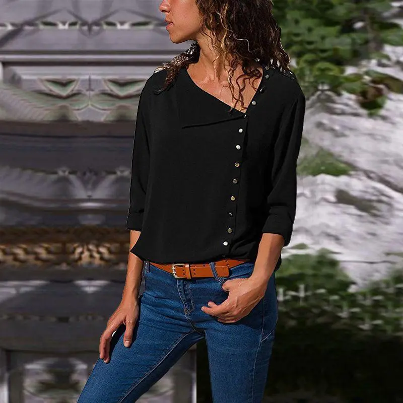 Oblique Collar  Long-sleeved Shirts