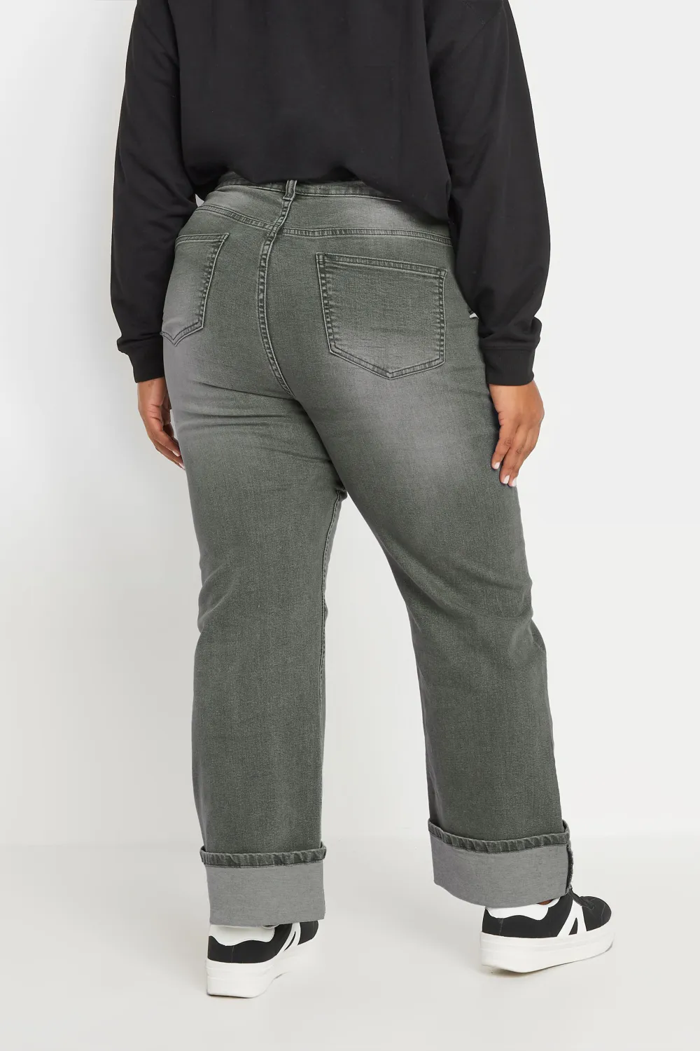 YOURS Curve Grey Wide Leg Turn Up Jeans