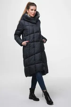 WOMEN'S LONG WINTER JACKET WITH A HOOD, NAVY