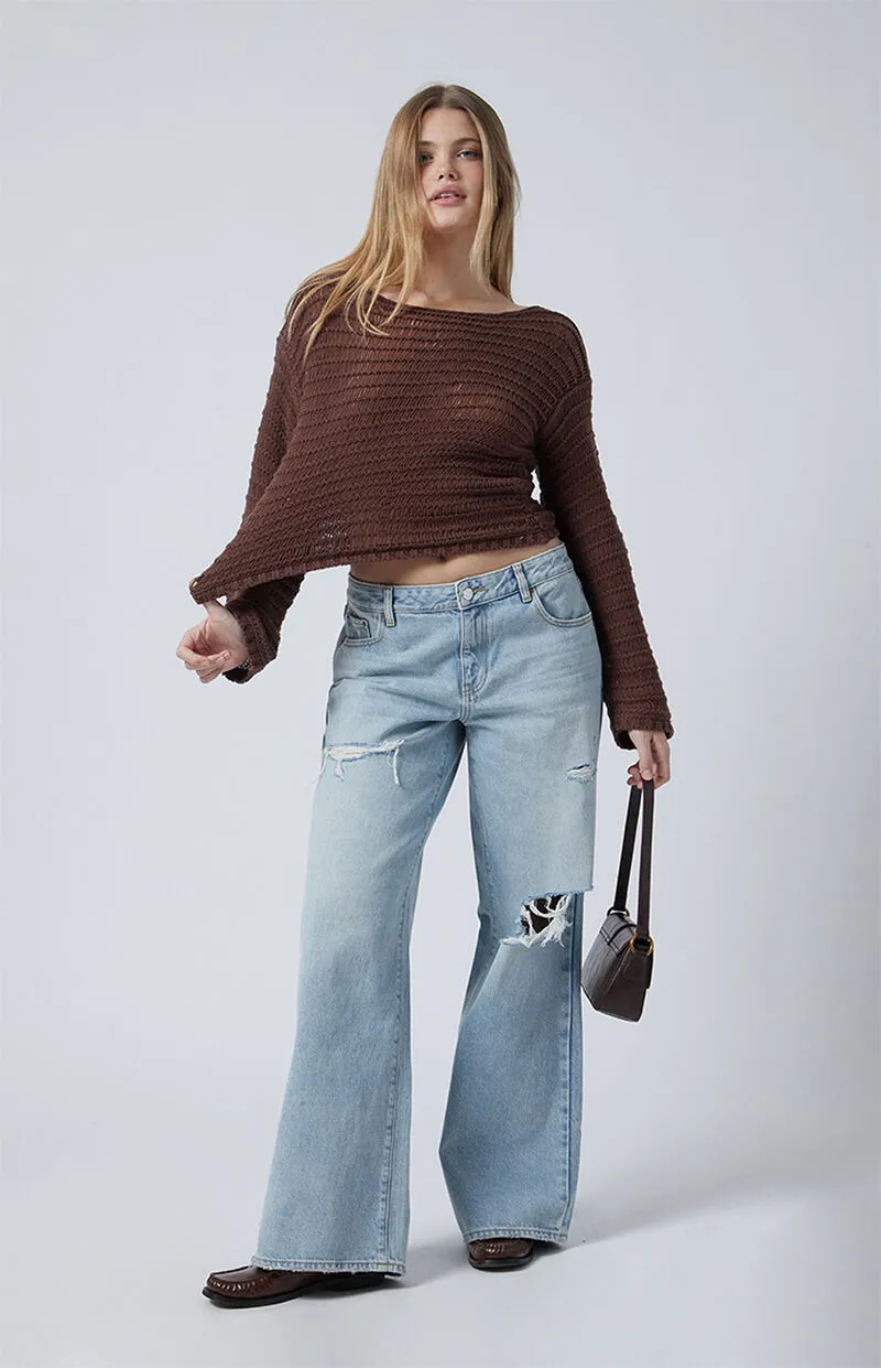 PacSun Casey Ripped Low Rise Baggy Light Indigo