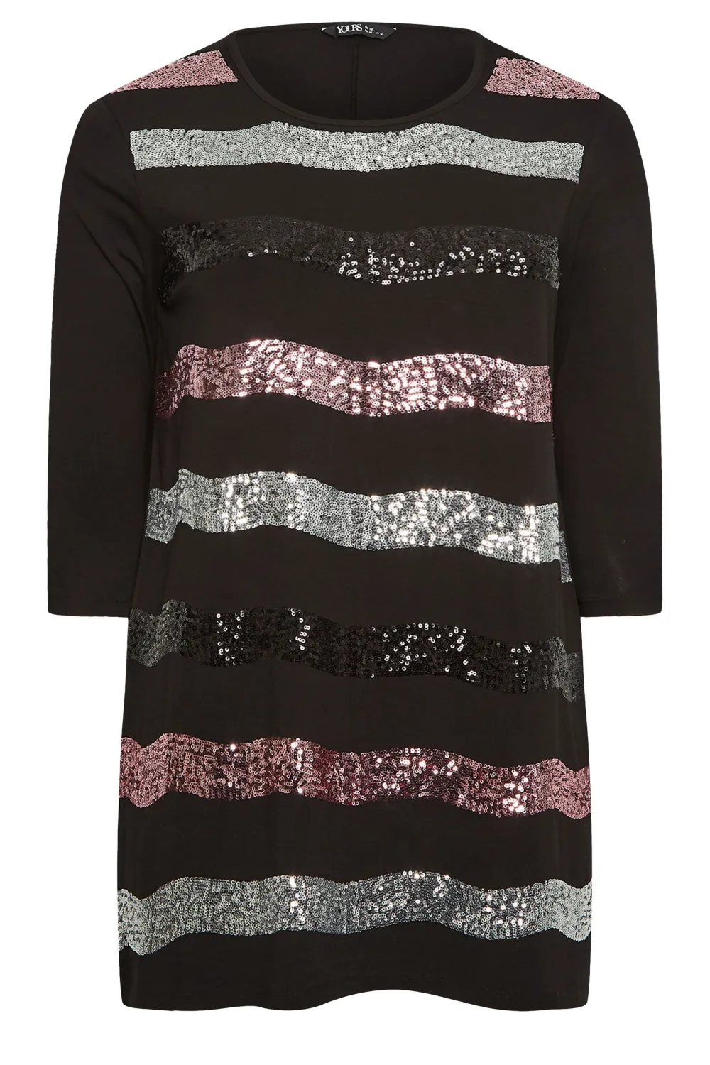 YOURS Curve Black Sequin Embellished Stripe Top