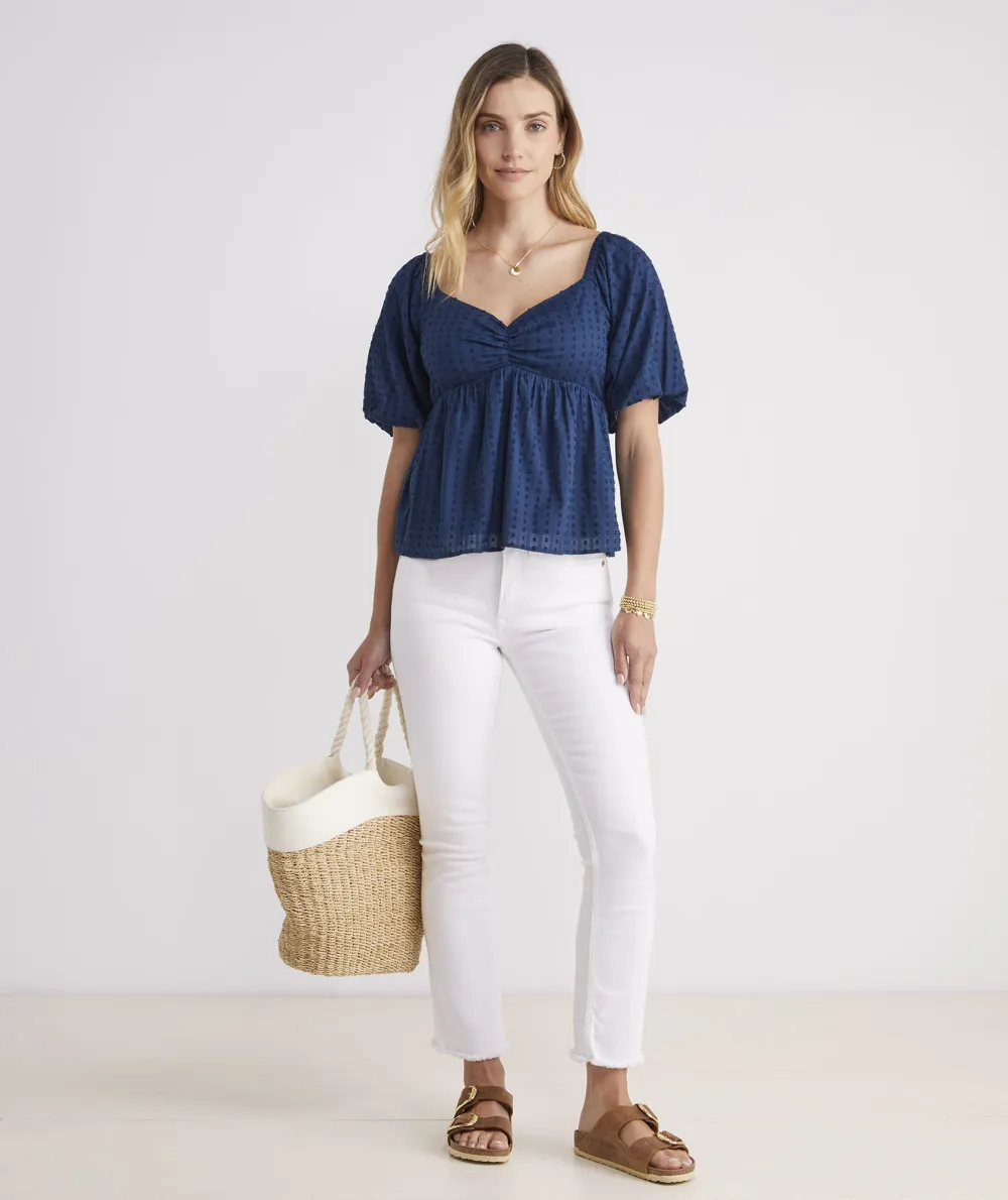 Swiss Dot Puff-Sleeve Top