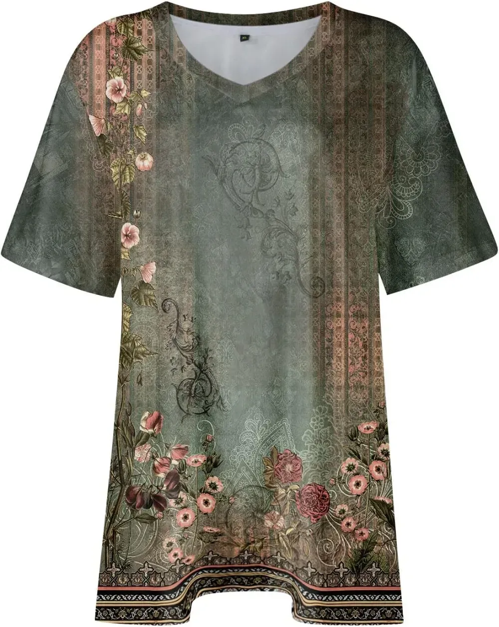 Plus Size Tops for Women Dressy Short Sleeve V Neck Shirts for Women Summer Tops for Women 2024 Floral Print Top