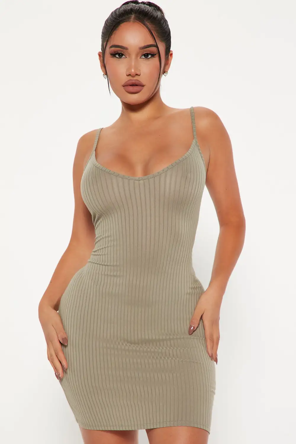 Erin Ribbed Cami Mini Dress - Green