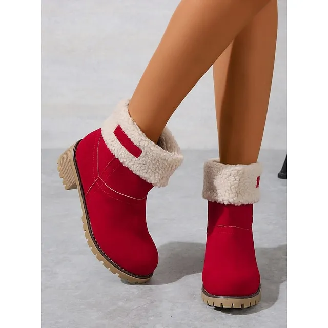Women's Boots Snow Boots Plus Size Winter Boots Daily Fleece Lined Booties Ankle Boots Winter Pom-pom Chunky Heel Round Toe Fashion Casual Sweet Suede Faux Fur Loafer Solid Colored Black Red Orange