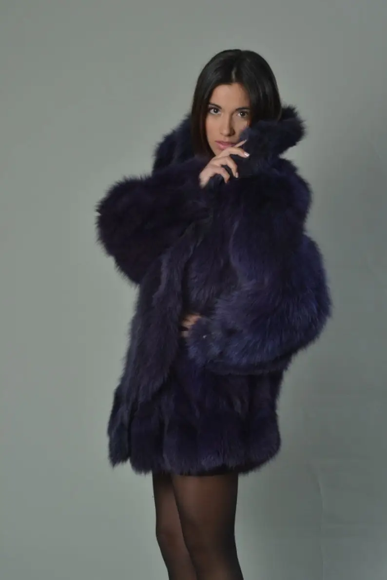 Purple  Fox Fur Coat