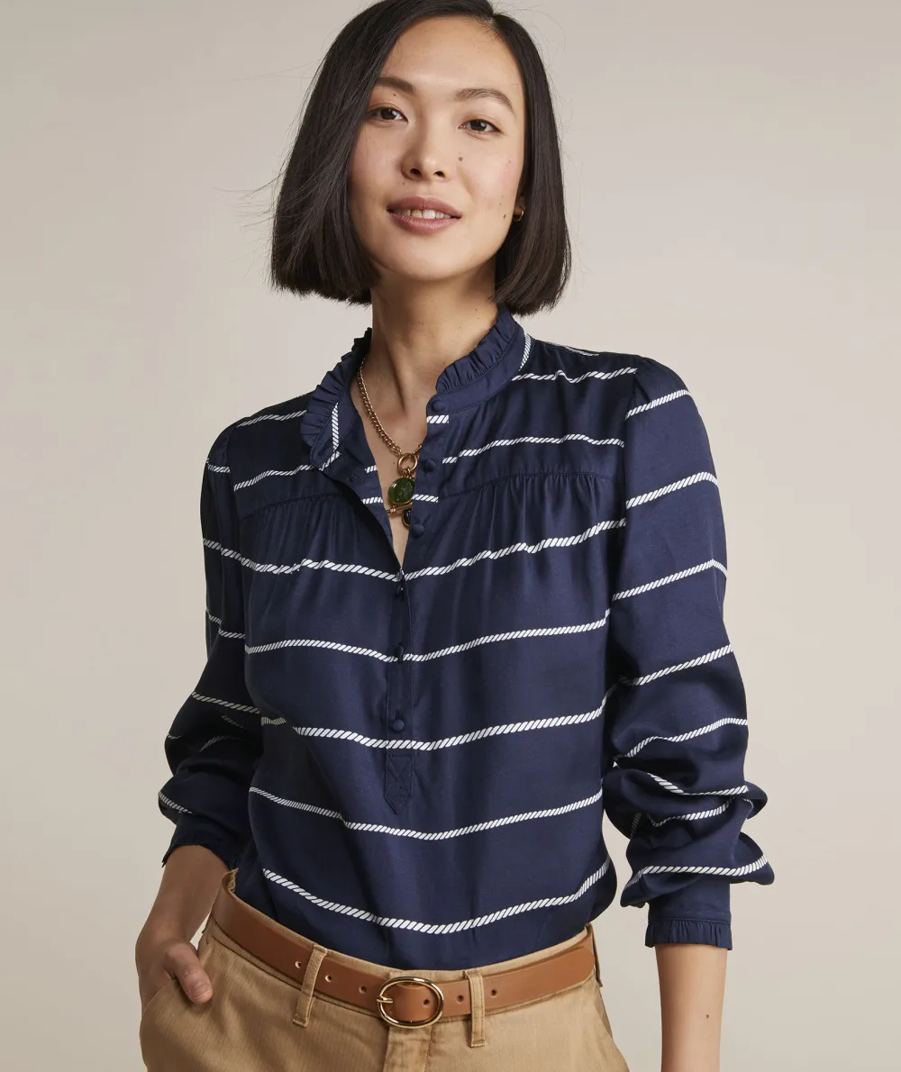 Silk Twill Ruffle Collar Popover