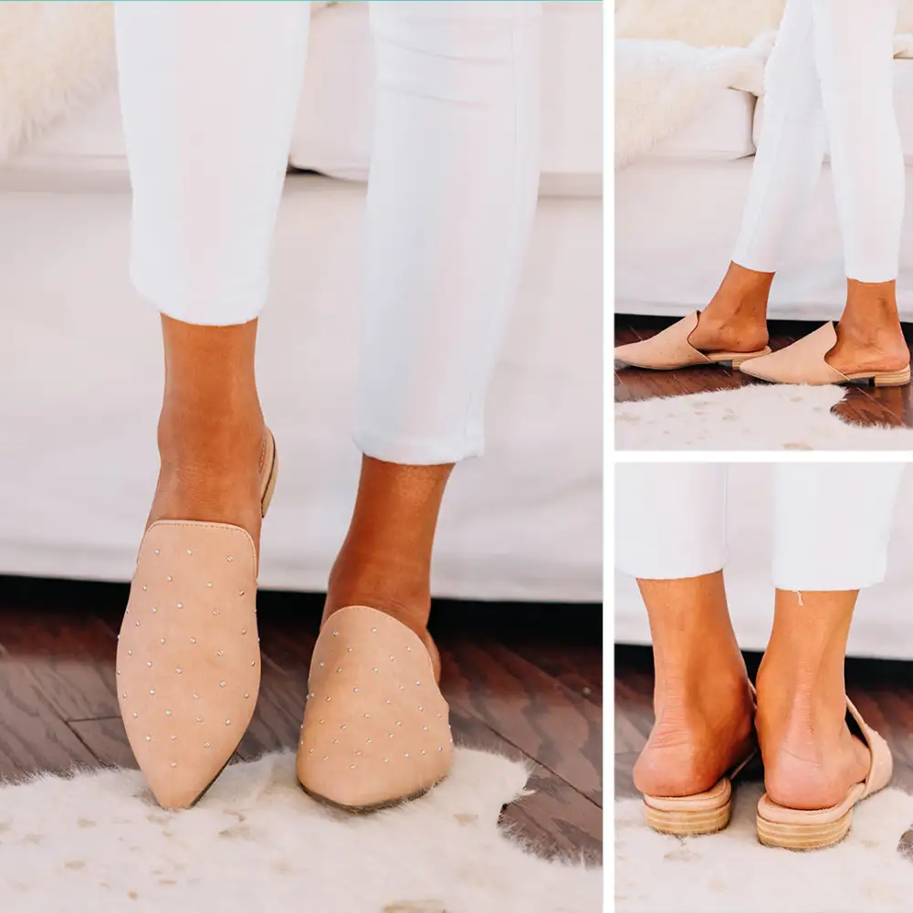 Tell Me About It Nude Studded Flat Mules