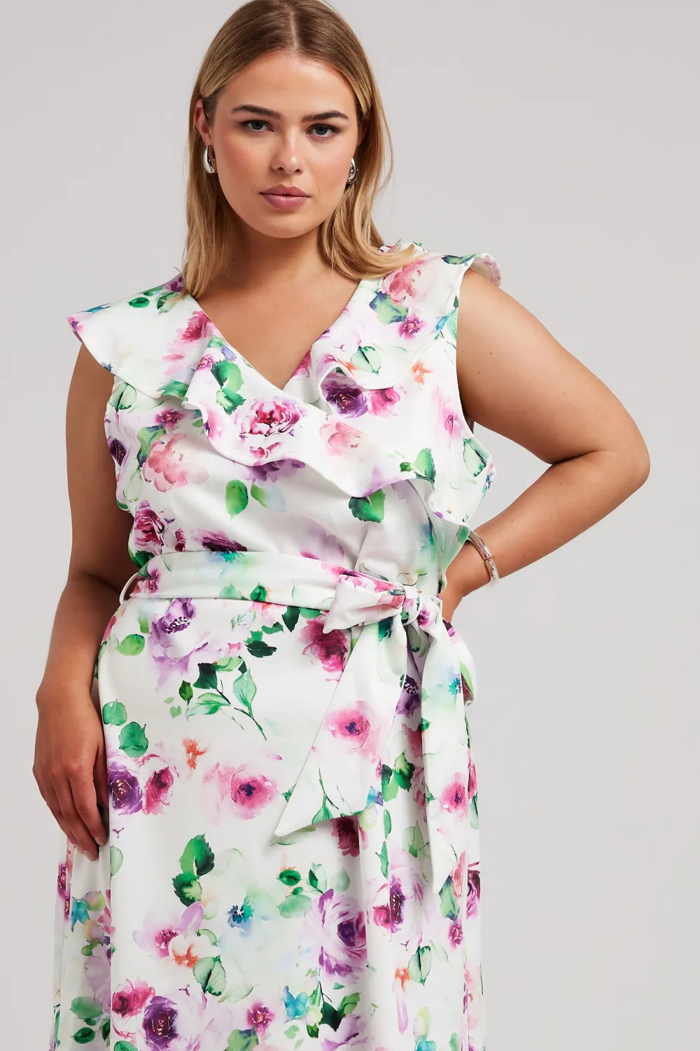 YOURS LONDON Curve White Floral Print Ruffle Wrap Dress