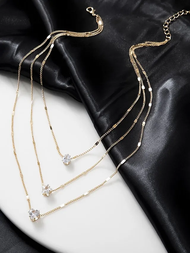 Women's Necklace Heart Star Cut Zirconia Alloy Necklace Classic Six-Prong Small Zircon Dangling Necklace Dainty Necklace For Women Girls/Wedding Gift, Birthday Gift