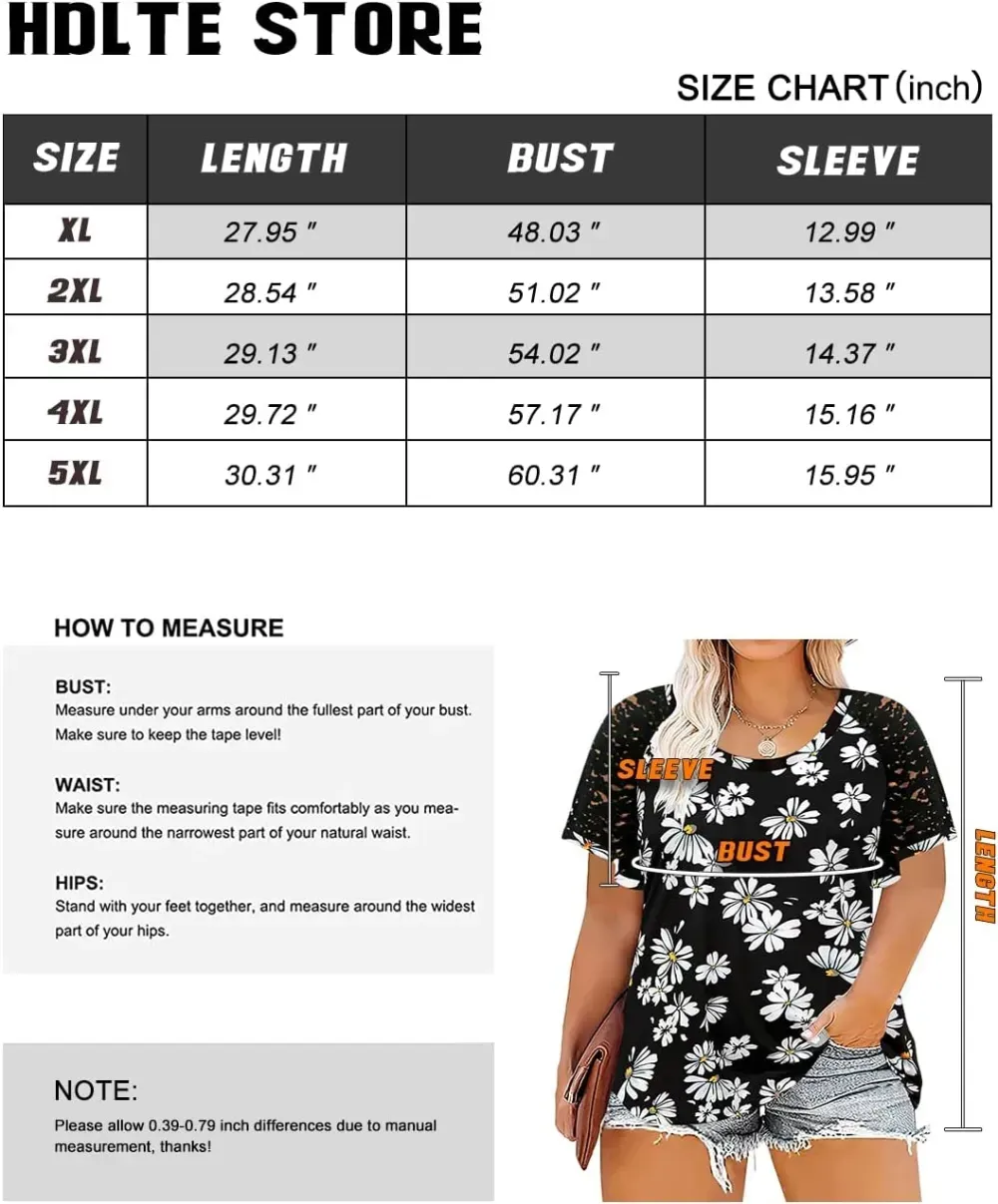 HDLTE Womens Plus Size Tops Floral Bell Sleeves Blouses Summer Crewneck Tunic Loose Casual T Shirts