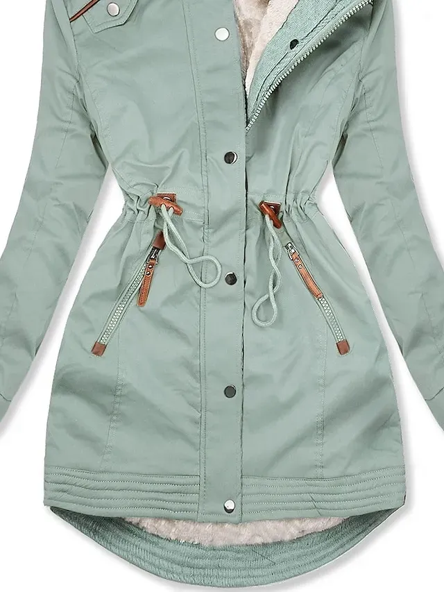 Women's Winter Jacket Parka Warm Street Casual Daily Casual Daily Zipper Button Fleece Lined Zipper Hoodie Casual Street Style Plain Regular Fit Outerwear Long Sleeve Fall Winter Black Green Dark Blue