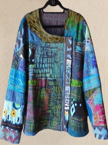 zolucky Casual Plus Size U Neck Abstract Casual Tops