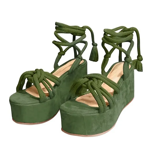 Women's Sandals Lace Up Sandals Strappy Sandals Wedge Sandals Wedge Heels Outdoor Office Daily Summer Lace-up Platform Wedge Heel Round Toe Open Toe Casual Sweet Walking Shoes Synthetics Lace-up
