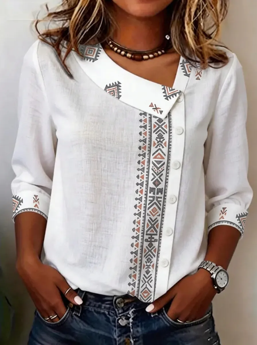 Women's Nashville Tribal Pattern Printed Button-Down Top