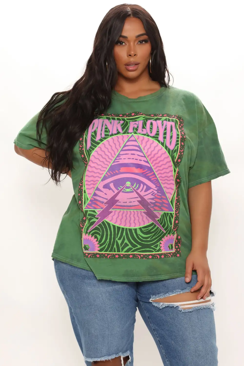 Pink Floyd Distressed Oversized Tie Dye Top - Green
