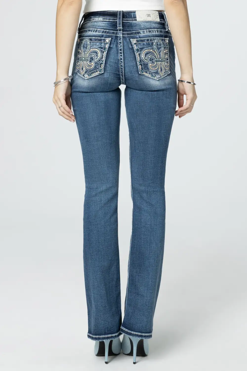 Turquoise & Champagne Fleur De Lis Bootcut Jeans