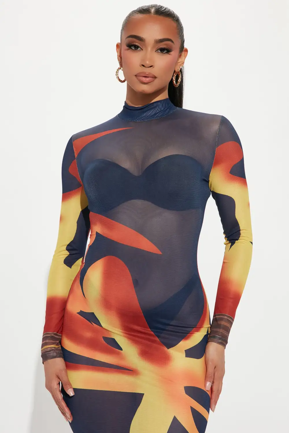Calling The Shots Midi Dress - Mustard/combo