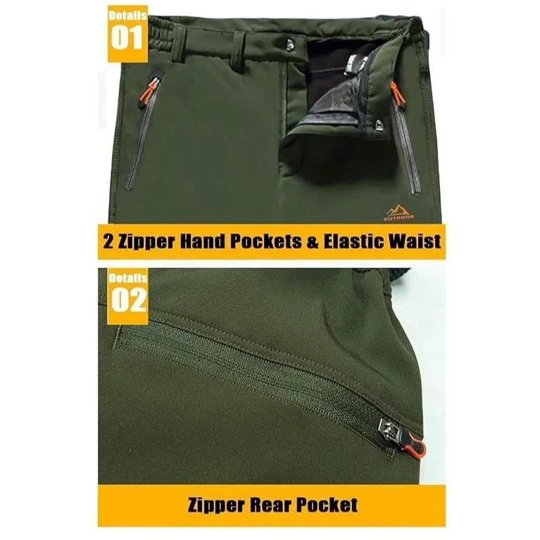 🔥6 Pack-Waterproof Ski Pants for Men, Thermal Fleece Lined Winter Pants with Secure Zip Pockets